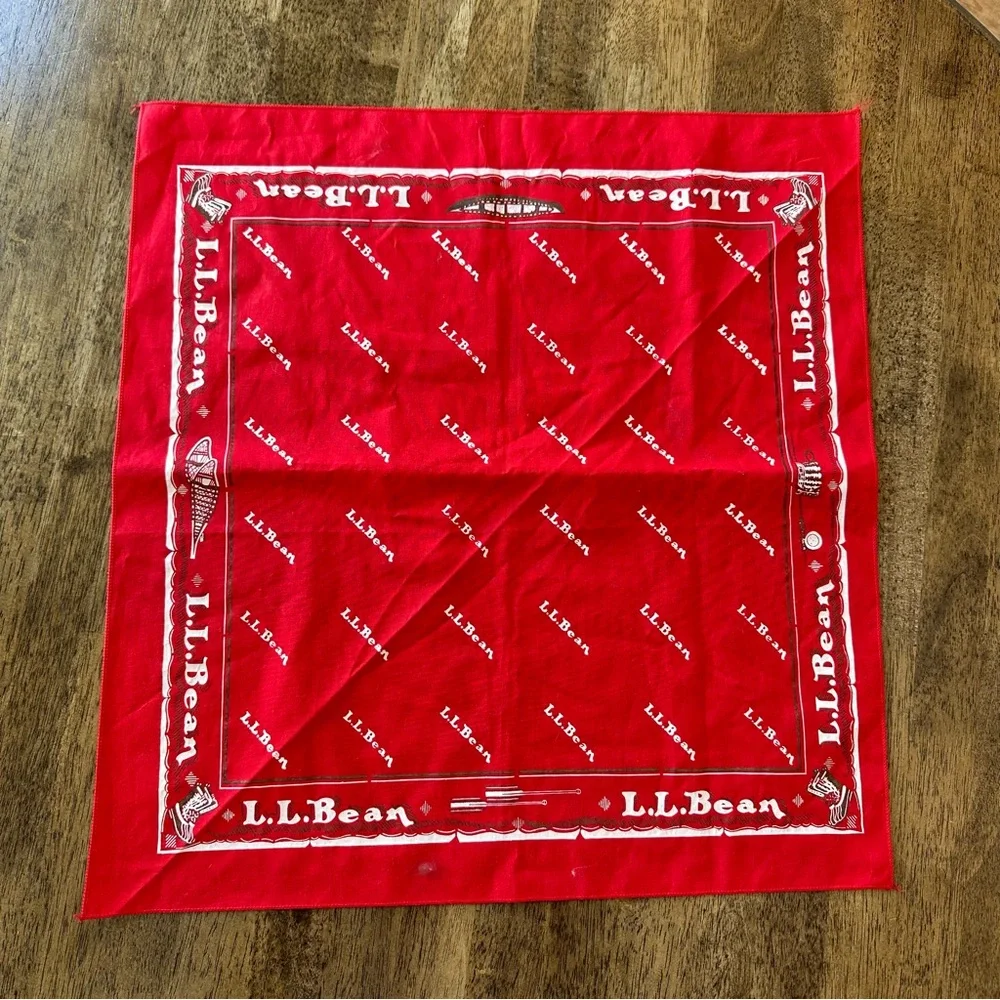 Vintage L.L. Bean Bandana Bandannas Red Cotton Made in USA - Picture 2 of 3